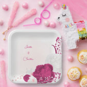 fuchsia & white floral bruiloft papieren bordje (Feest)