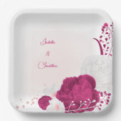 fuchsia & white floral bruiloft papieren bordje (Voorkant)