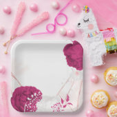 fuchsia & white floral bruiloft papieren bordje (Feest)