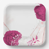 fuchsia & white floral bruiloft papieren bordje (Voorkant)