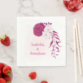 fuchsia & white floral bruiloft servet