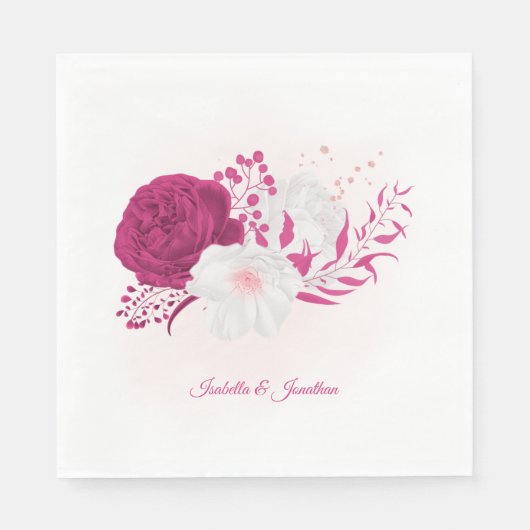 fuchsia & white floral bruiloft servetten (Voorkant)