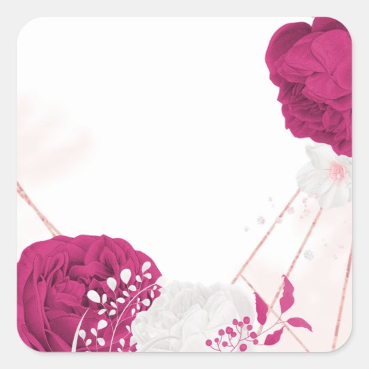 fuchsia & white floral bruiloft vierkante sticker (Voorkant)