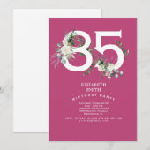 Fuchsia White Floral Elegant 85ste Verjaardagsfees Kaart (Voorkant / Achterkant)