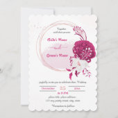 fuchsia & white floral wreatbruiloft kaart (Voorkant)