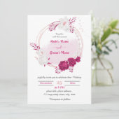 fuchsia & white floral wreatbruiloft kaart (Staand voorkant)