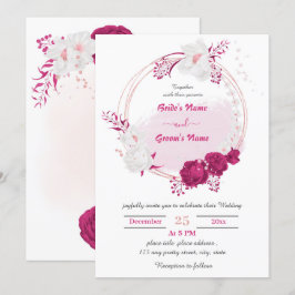 fuchsia & white floral wreatbruiloft kaart