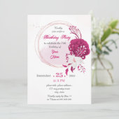 fuchsia & white floral wreatparty kaart (Staand voorkant)