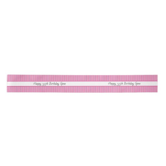 Fuchsia/White Stripe Pattern Happy Birthday Satijnen Lint (Voorkant)