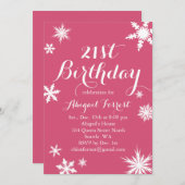 Fuchsia Winter 21e verjaardag Uitnodiging (Voorkant / Achterkant)