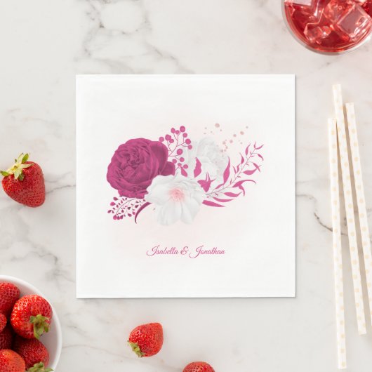 Fuchsia & witte bloemen bruiloft servetten (Insitu)