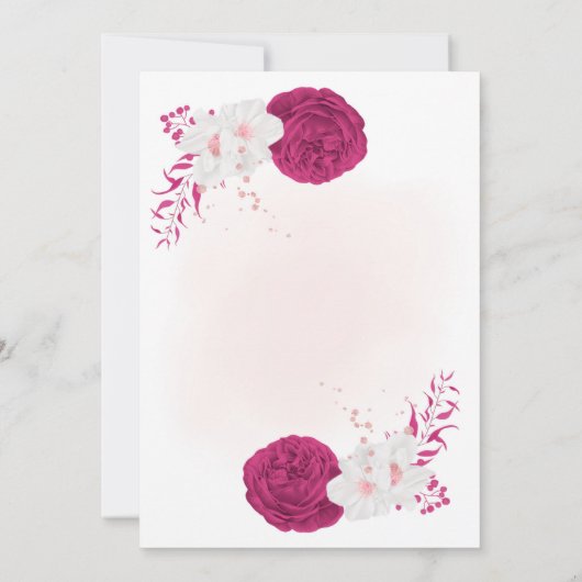 fuchsia witte bloemen geometrische bruiloft kaart (Achterkant)