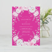 Fuchsia Witte Bloemige Bruiloft Kaart (Staand voorkant)