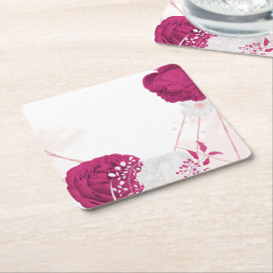fuchsia & witte bloemige bruiloft kartonnen onderzetters