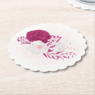 fuchsia & witte bloemige bruiloft kartonnen onderzetters