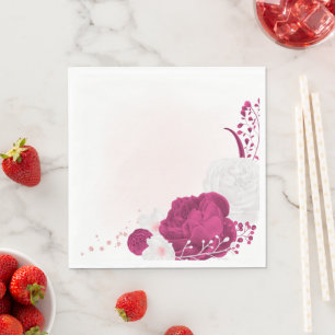fuchsia & witte bloemige bruiloft servet