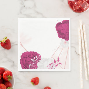 fuchsia & witte bloemige bruiloft servet