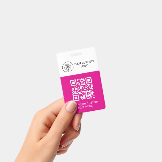 Fuchsia Witte Event Badge Aangepaste QR Code & Log (Handheld)