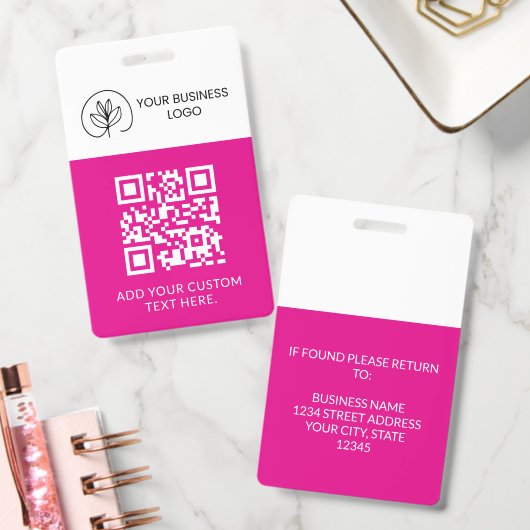 Fuchsia Witte Event Badge Aangepaste QR Code & Log (Kantoor)