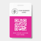 Fuchsia Witte Event Badge Aangepaste QR Code & Log (Voorzijde)