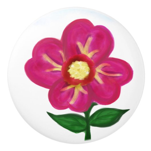 Fuchsia Yellow Floral Keramische Knop (Voorkant)