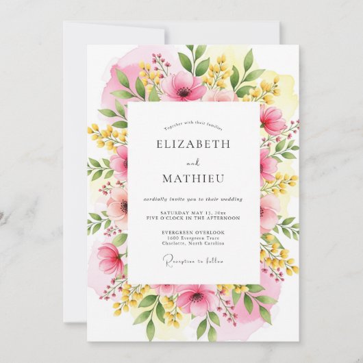 Fuchsia Yellow Vivacious Meadow Wedding Kaart (Voorkant)