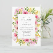 Fuchsia Yellow Vivacious Meadow Wedding Kaart (Staand voorkant)