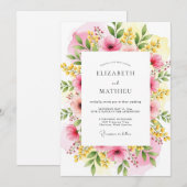 Fuchsia Yellow Vivacious Meadow Wedding Kaart (Voorkant / Achterkant)