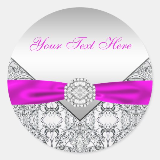 Fuchsia Zilveren Kant Diamant Boog Stickers (Voorkant)