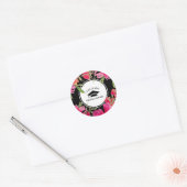 Fuchsia Zwart Bloemen Afstuderen Ronde Sticker (Envelop)