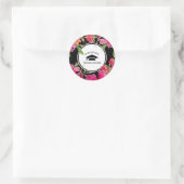 Fuchsia Zwart Bloemen Afstuderen Ronde Sticker (Tas)