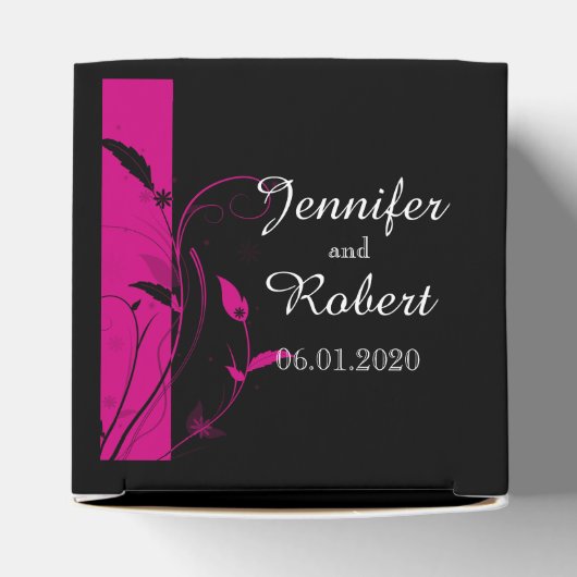 Fuchsia zwart bloemenfiligraan bruiloft gunst doos bedankdoosjes (Bovenkant)