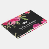 Fuchsia | Zwart bloemig Afstuderen Gastenboek (Hoek)