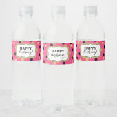 Fuchsia Zwart Goud Confetti Happy Birthday! Waterfles Etiket (Flessen)