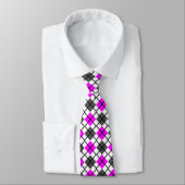 Fuchsia, zwart, grijs op White Argyle Print Neckti Stropdas (Gebonden)