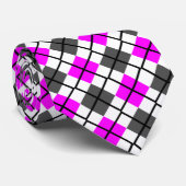Fuchsia, zwart, grijs op White Argyle Print Neckti Stropdas (Opgerold)
