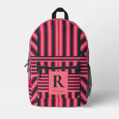 Fuchsia Zwarte Art Deco Chevron Streep Monogram Bedrukte Rugzak (Voorkant)