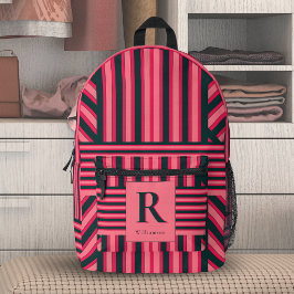 Fuchsia Zwarte Art Deco Chevron Streep Monogram Bedrukte Rugzak
