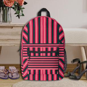 Fuchsia Zwarte Art Deco Chevron Streep Patroon Bedrukte Rugzak