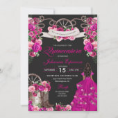 Fuchsia & Zwarte Cowgirl Western Charro Quinceaner Kaart (Voorkant)
