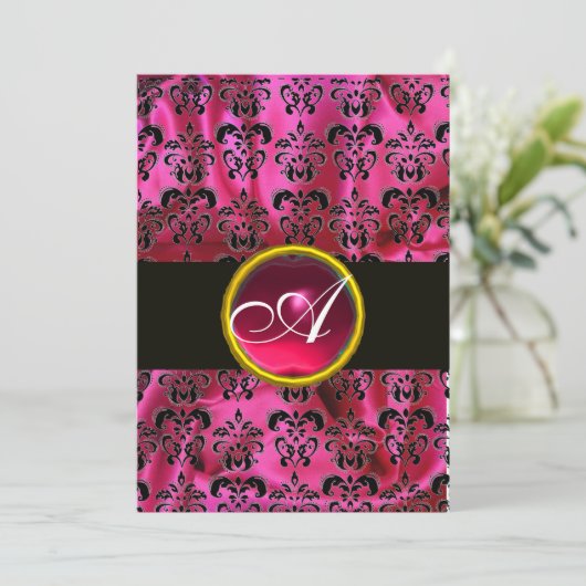 FUCHSIA ZWARTE DAMASK RUBY MONOGRAM, wit Kaart (Staand voorkant)