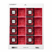 FUCHSIA ZWARTE RODE SILK DAMASK, SQUARE MONOGRAM ETIKET (Full Sheet)