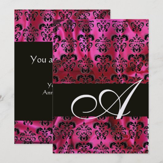 FUCHSIA ZWARTE ZIJDE DAMAST MONOGRAM ,White Ice Kaart (Voorkant / Achterkant)