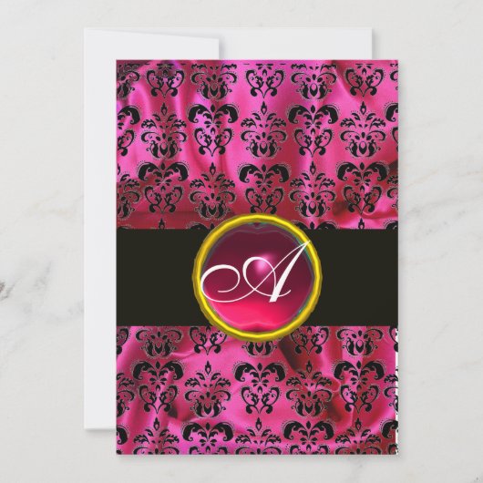 FUCHSIA ZWARTE ZIJDE DAMAST ROBIJN MONOGRAM ,wit Kaart (Voorkant)