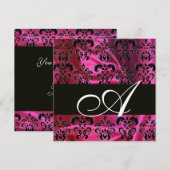 FUCHSIA ZWARTE ZIJDEN DAMASTEN STOF MONOGRAM , wit Kaart (Voorkant / Achterkant)