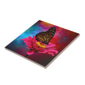 fuchsiakleurig madeliefje turkooise blauwgroen tegeltje (Zijkant)