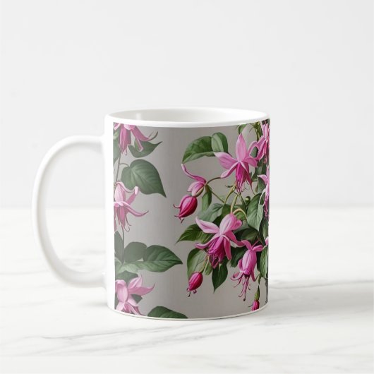 Fuchsias bloemen in vaas koffiemok (Links)