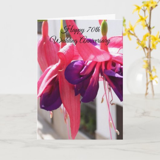 Fuchsias Personalised 70th Wedding Anniversary Kaart (Gele Bloem)