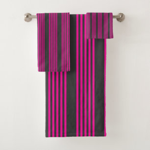 Fuchsie en houtskool met vijf strepen bad handdoek