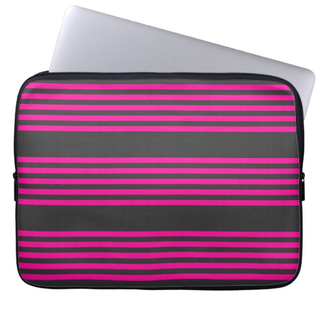 Fuchsie en houtskool met vijf strepen laptop sleeve (Voorkant)